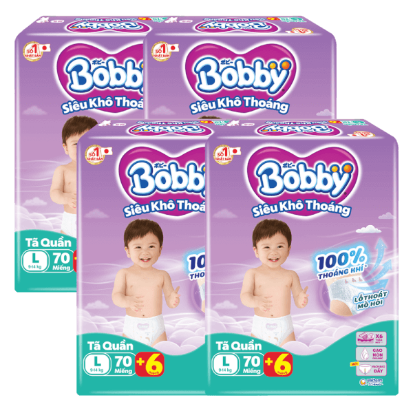 Combo 4 Tã quần Bobby size L, 70 miếng + 6 miếng