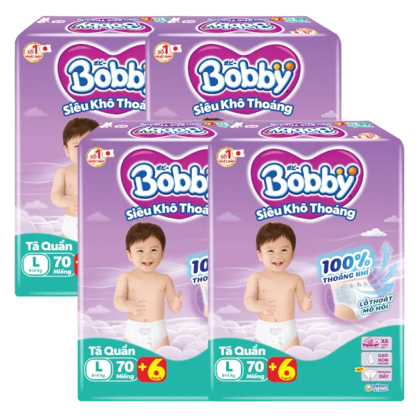 Combo 4 Tã quần Bobby size L, 70 miếng + 6 miếng