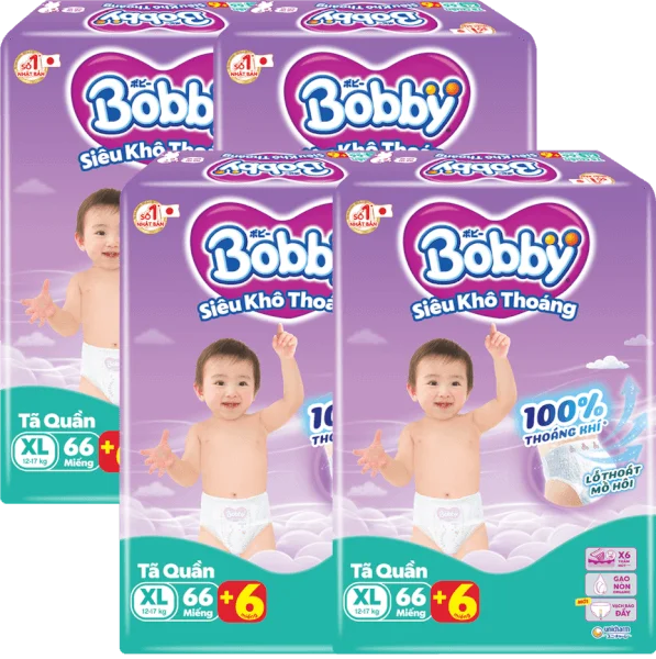 Combo 4 Tã quần Bobby size XL, 66 miếng + 6 miếng