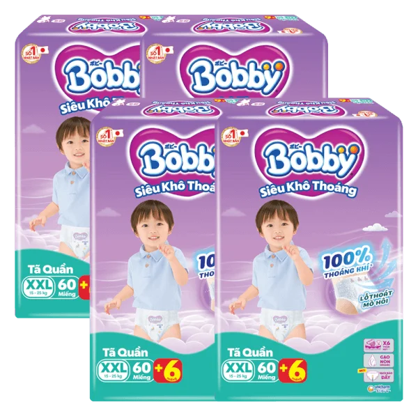 Combo 4 Tã quần Bobby size XXL, 60 miếng + 6 miếng