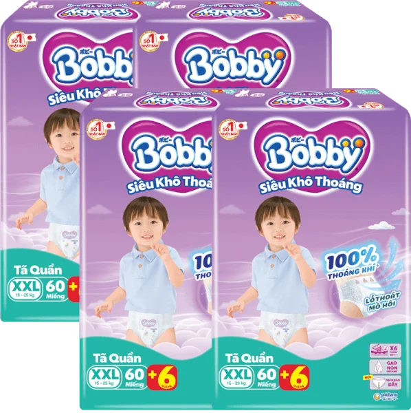 Combo 4 Tã quần Bobby size XXL, 60 miếng + 6 miếng (Giao bao bì ngẫu nhiên)