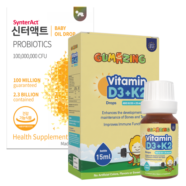 Combo vi chất Vitamin D3K2 Gumzing & Men vi sinh Synteract Hàn Quốc