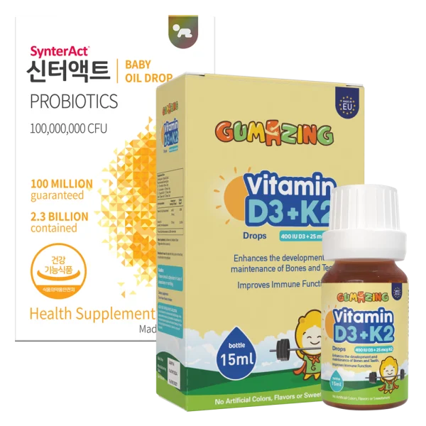 Combo vi chất Vitamin D3K2 Gumzing & Men vi sinh Synteract Hàn Quốc
