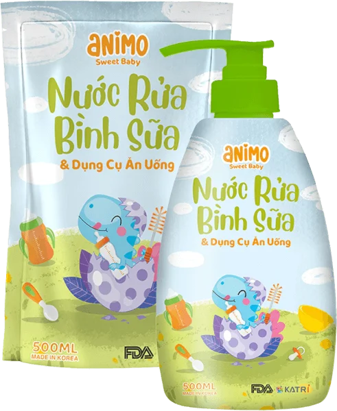 Combo 1 Nước rửa bình sữa kháng khuẩn Animo túi 500ml (Xanh da trời) và 1 Nước rửa bình sữa kháng khuẩn Animo chai 500ml (Xanh da trời)