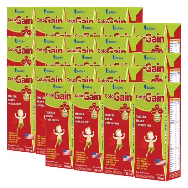 Combo 6 lốc Sữa uống dinh dưỡng Colos Gain 180ml, lốc 4 hộp (trên 1 tuổi)