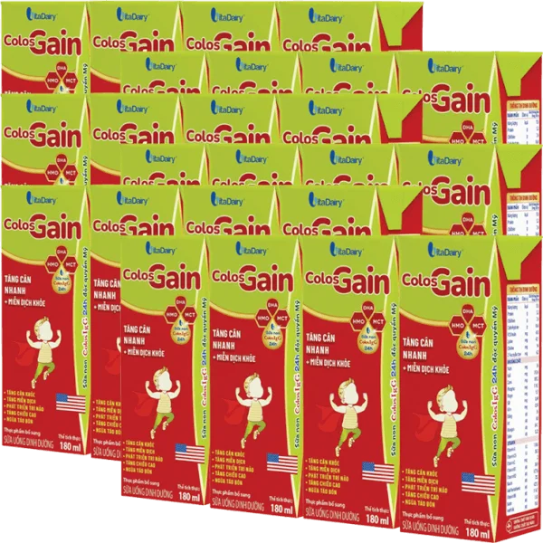 Combo 6 lốc Sữa uống dinh dưỡng Colos Gain 180ml, lốc 4 hộp (trên 1 tuổi)