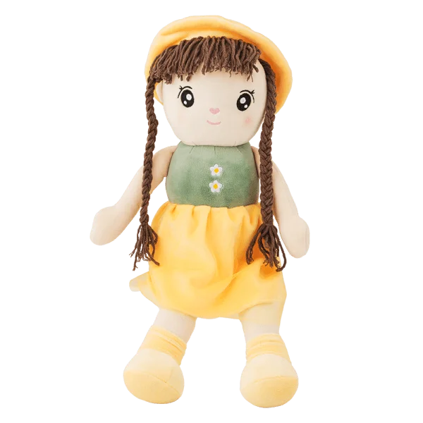 Búp bê đội nón tóc bím váy hoa vàng Animo C405 (TĐ)