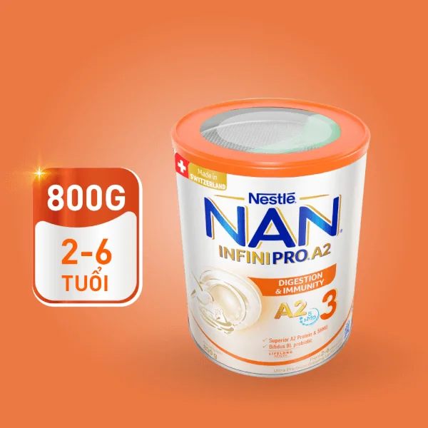 Combo 3 Sữa NAN INFINIPRO A2 800g số 3 (5HMO) (2-6 tuổi)