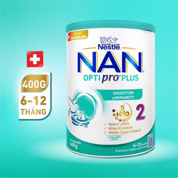 Sữa Nan Optipro PLUS 2 400g, với 5HMO, sản xuất tại Thụy Sỹ (6-12 tháng) (Giao bao bì ngẫu nhiên)