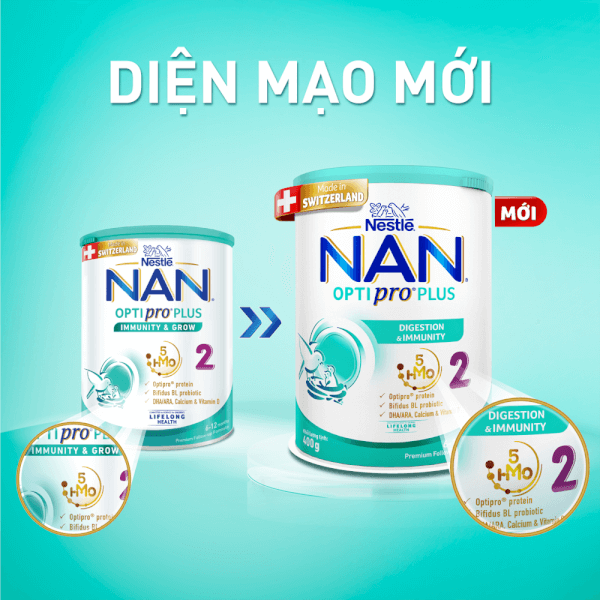 Sữa Nan Optipro PLUS 2 400g, với 5HMO, sản xuất tại Thụy Sỹ (6-12 tháng) (Giao bao bì ngẫu nhiên)