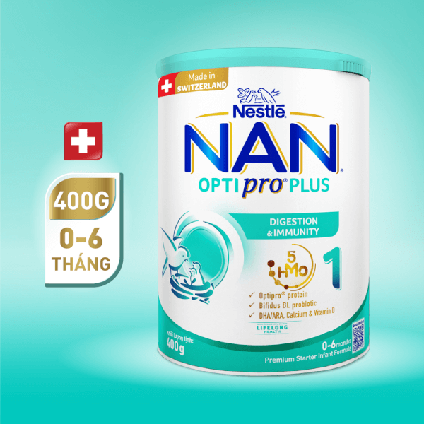 Sữa Nan Optipro PLUS 1 400g, với 5HMO, sản xuất tại Thụy Sỹ (0-6 tháng) (Giao bao bì ngẫu nhiên)