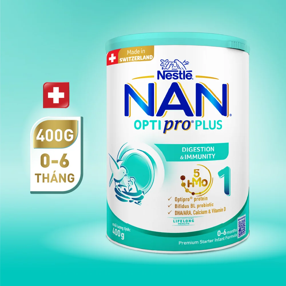 Sữa Nan Optipro PLUS 1 400g, với 5HMO, sản xuất tại Thụy Sỹ (0-6 tháng) (Giao bao bì ngẫu nhiên)