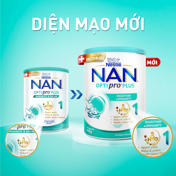 Sữa Nan Optipro PLUS 1 400g, với 5HMO, sản xuất tại Thụy Sỹ (0-6 tháng) (Giao bao bì ngẫu nhiên)