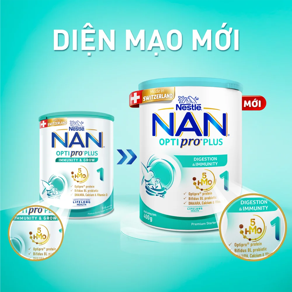 Sữa Nan Optipro PLUS 1 400g, với 5HMO, sản xuất tại Thụy Sỹ (0-6 tháng) (Giao bao bì ngẫu nhiên)
