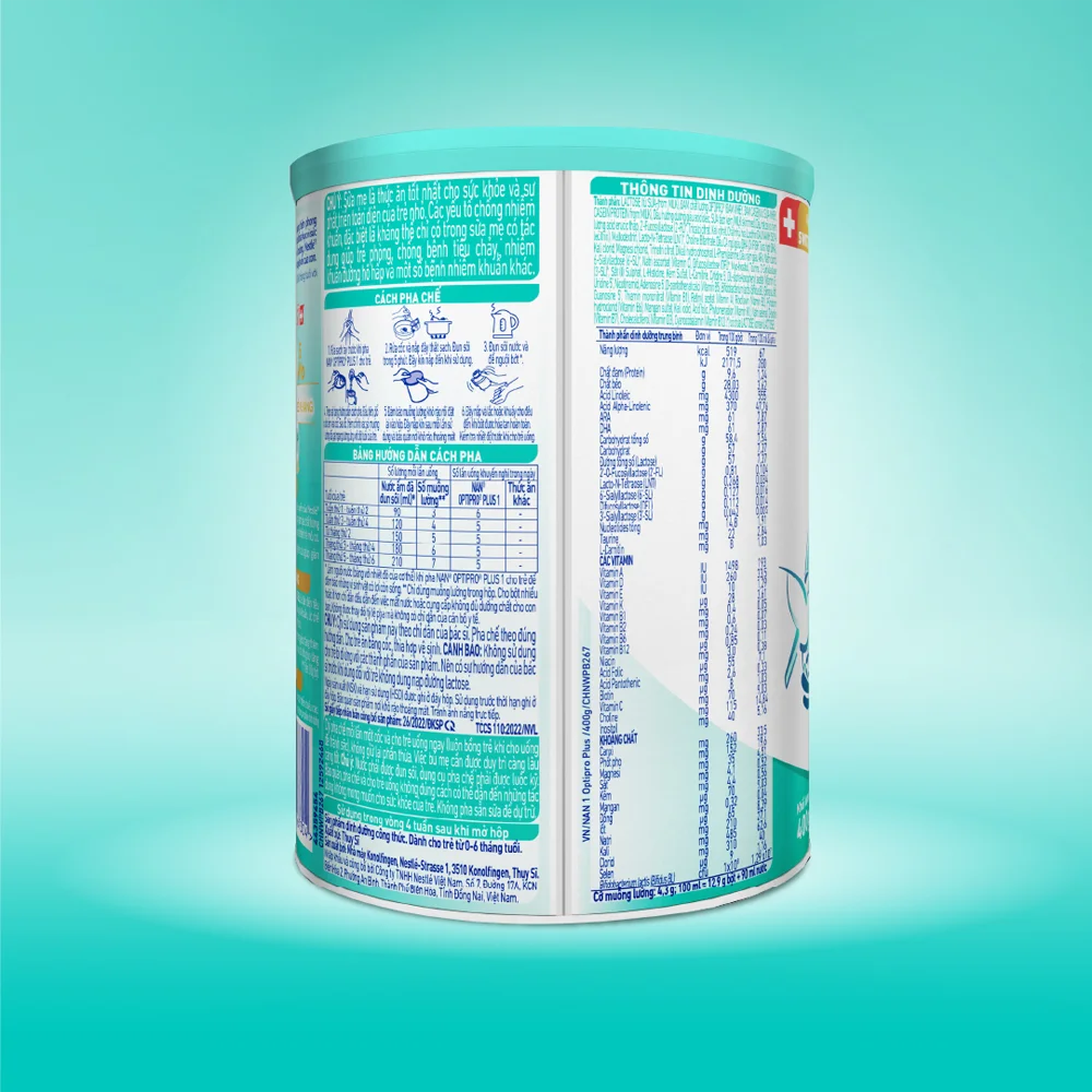 Sữa Nan Optipro PLUS 1 400g, với 5HMO, sản xuất tại Thụy Sỹ (0-6 tháng) (Giao bao bì ngẫu nhiên)