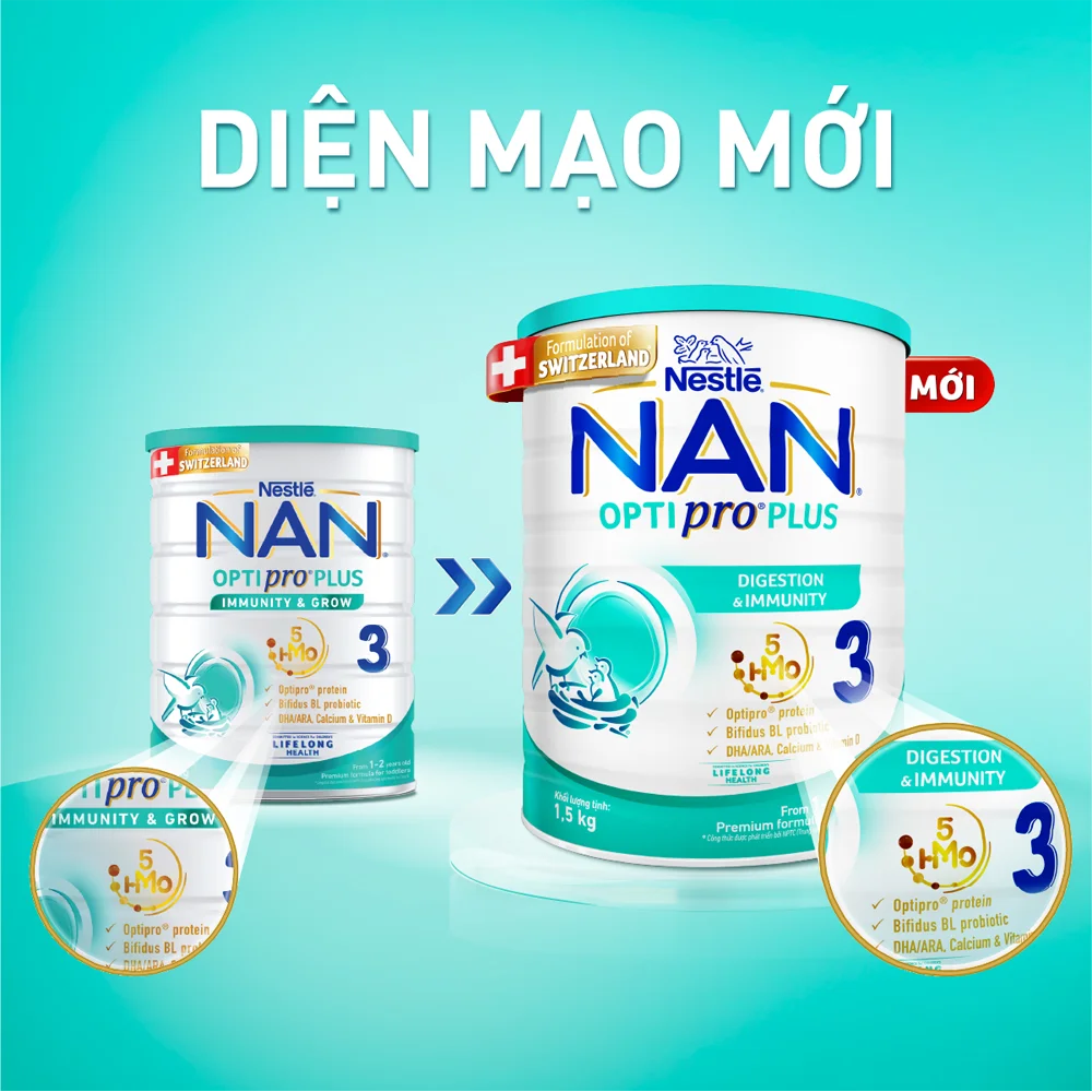 Sữa Nan Optipro PLUS 3 1.5kg, với 5HMO, công thức từ Thụy Sĩ (1-2 tuổi) (Giao bao bì ngẫu nhiên)