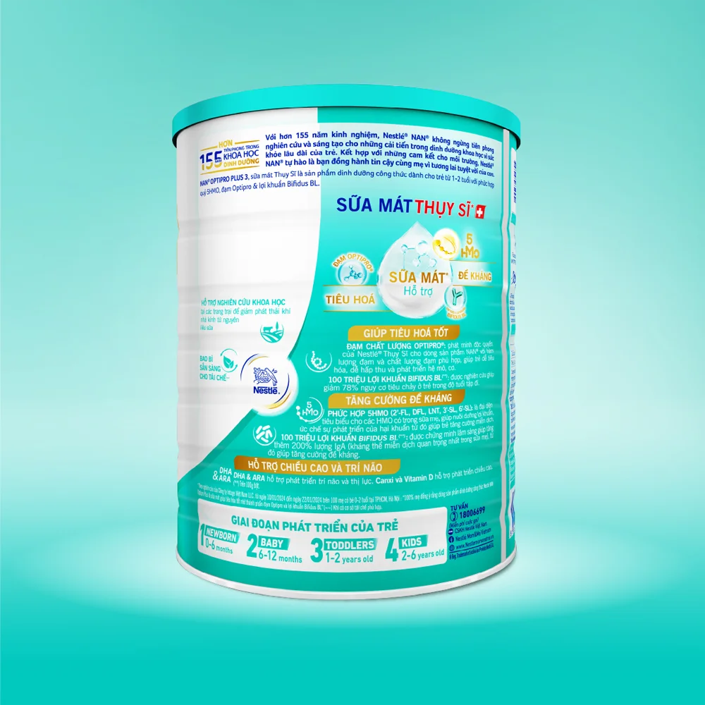 Sữa Nan Optipro PLUS 3 1.5kg, với 5HMO, công thức từ Thụy Sĩ (1-2 tuổi) (Giao bao bì ngẫu nhiên)
