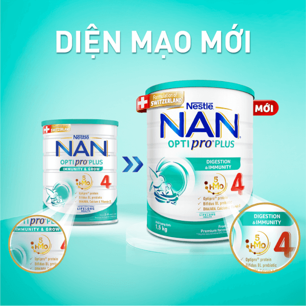 Combo 2 Sữa Nan Optipro PLUS 4 1.5kg, với 5HMO, Công thức từ Thụy Sĩ (2-6 tuổi)