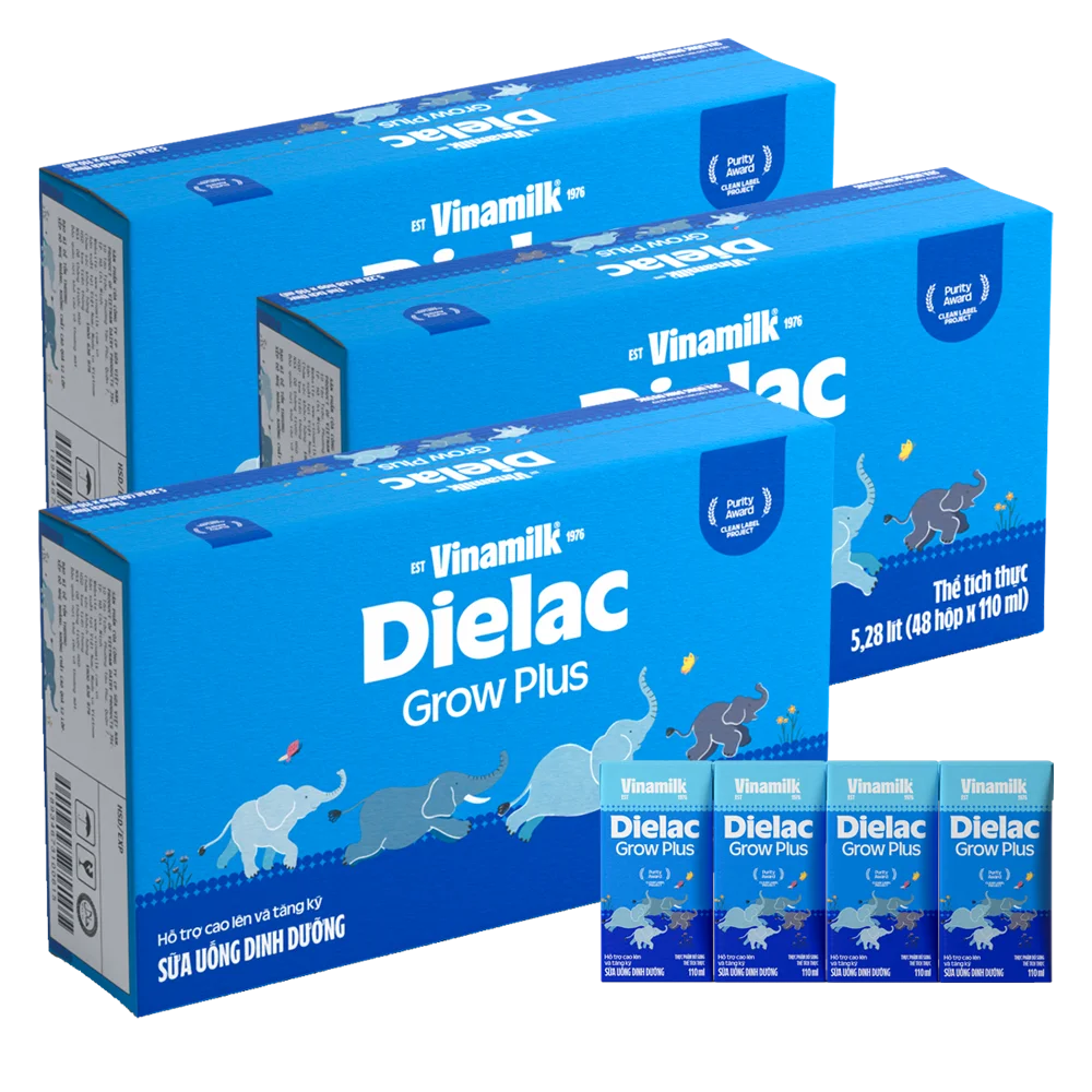 Combo 3 Thùng Sữa uống dinh dưỡng Dielac Grow Plus 110ml (Sữa Non) - Lốc 4 hộp
