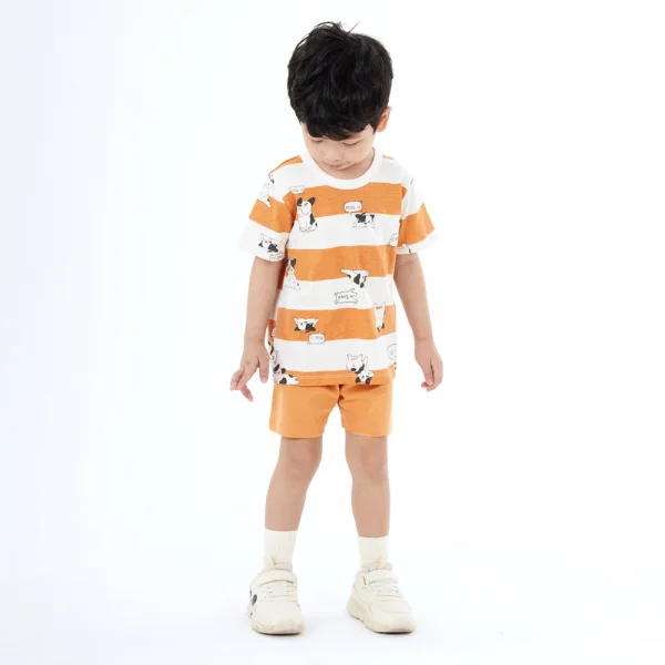 Bộ bé trai ngắn Animo Easy HN0924026 (1-4Y,Kem phối cam)