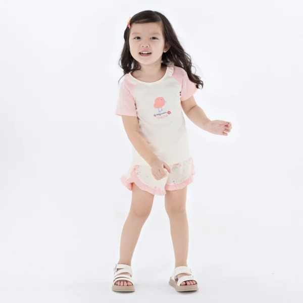 Bộ bé gái ngắn Gà con Chip Chip Animo TX0624002 (6M-6Y,Kem)