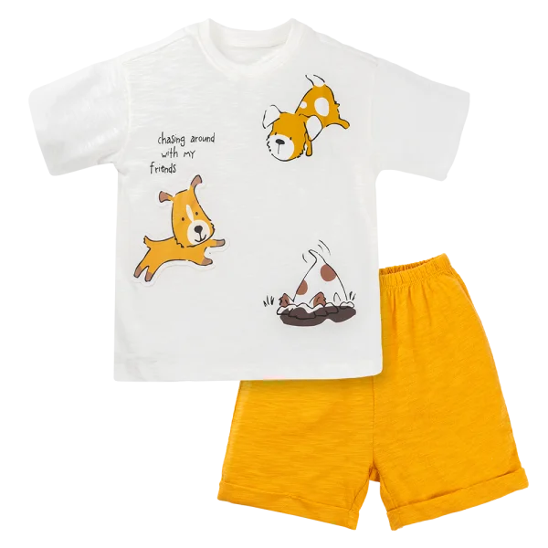 Bộ bé trai ngắn BST Cún con Animo HN1224007 (9M-6Y,Trắng)