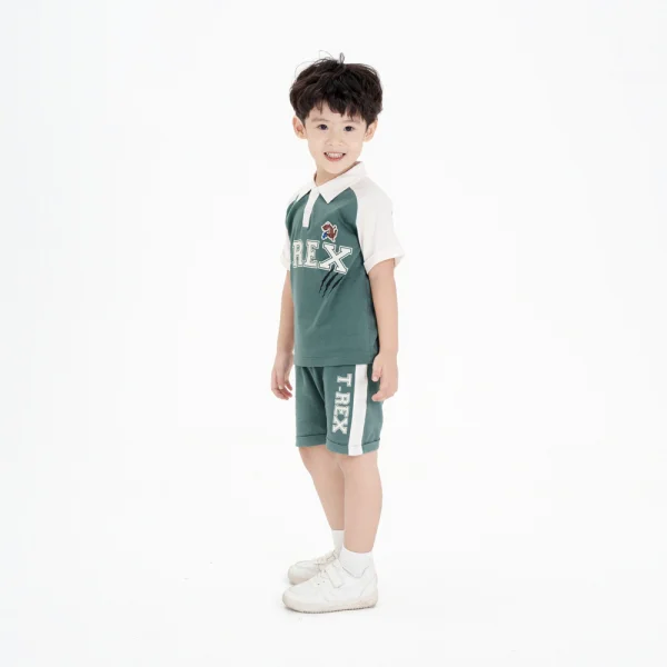 Bộ Polo bé trai ngắn BST T-Rex Animo HN1224005 (9M-6Y,Xanh)