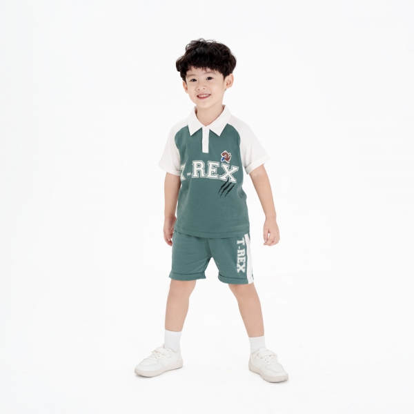 Bộ Polo bé trai ngắn BST T-Rex Animo HN1224005 (9M-6Y,Xanh)