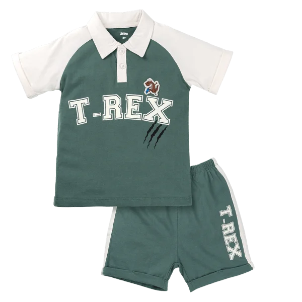 Bộ Polo bé trai ngắn BST T-Rex Animo HN1224005 (9M-6Y,Xanh)