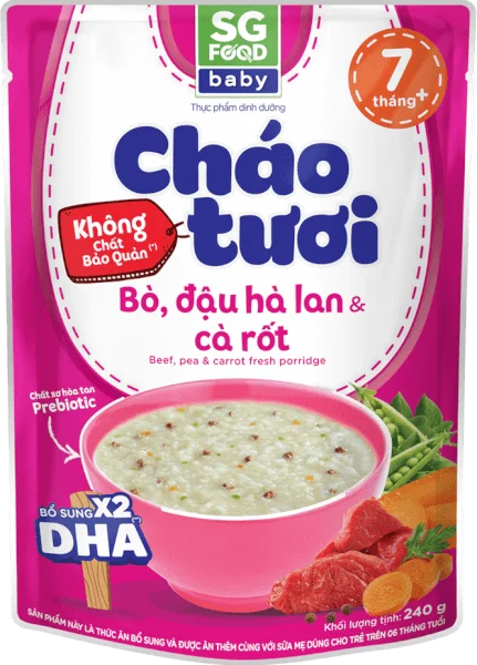 Cháo tươi Baby bò đậu hà lan cà rốt, SG Food, 7 tháng, 240g