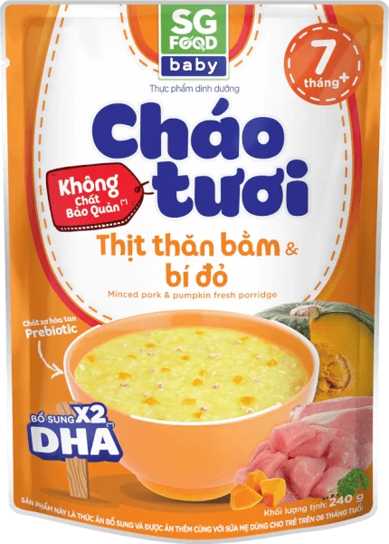 Cháo tươi Baby thịt thăn bằm bí đỏ, SG Food, 7 tháng, 240g
