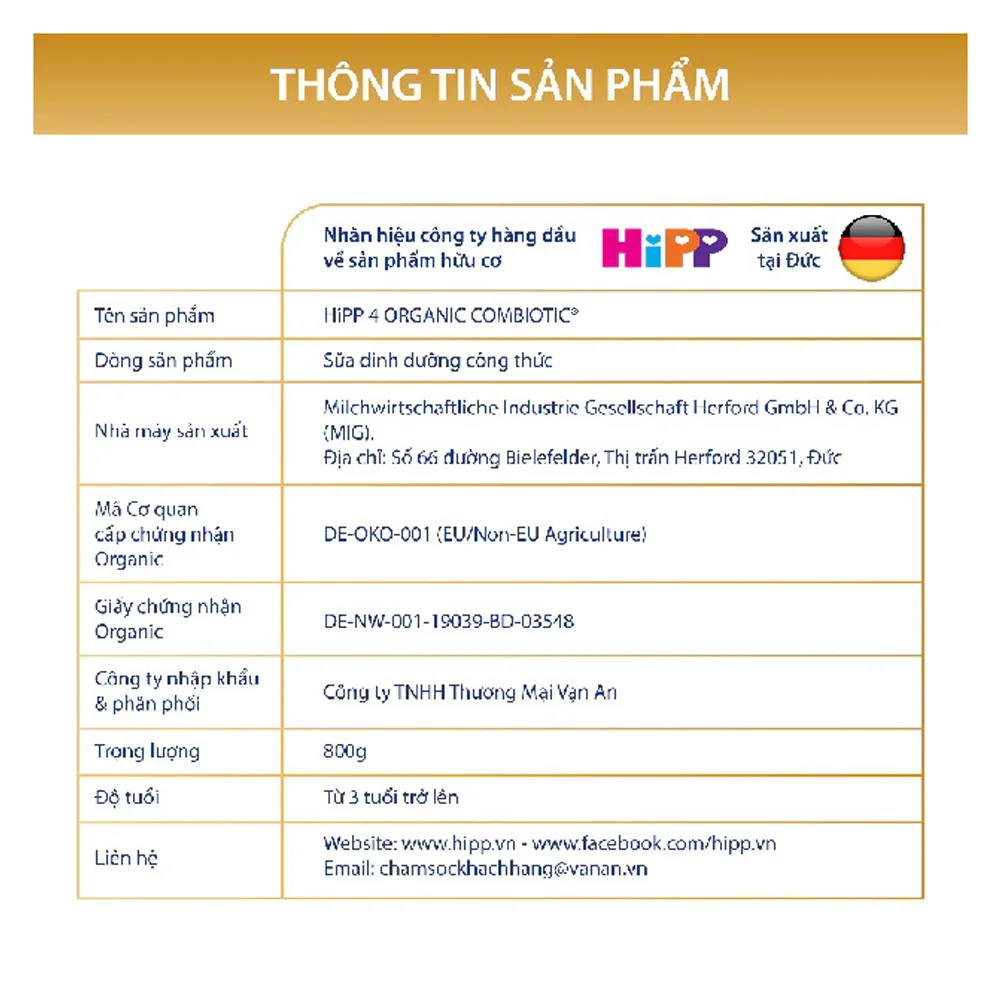 Combo 3 HiPP 4 Organic Combiotic 800g (Từ 3 tuổi)