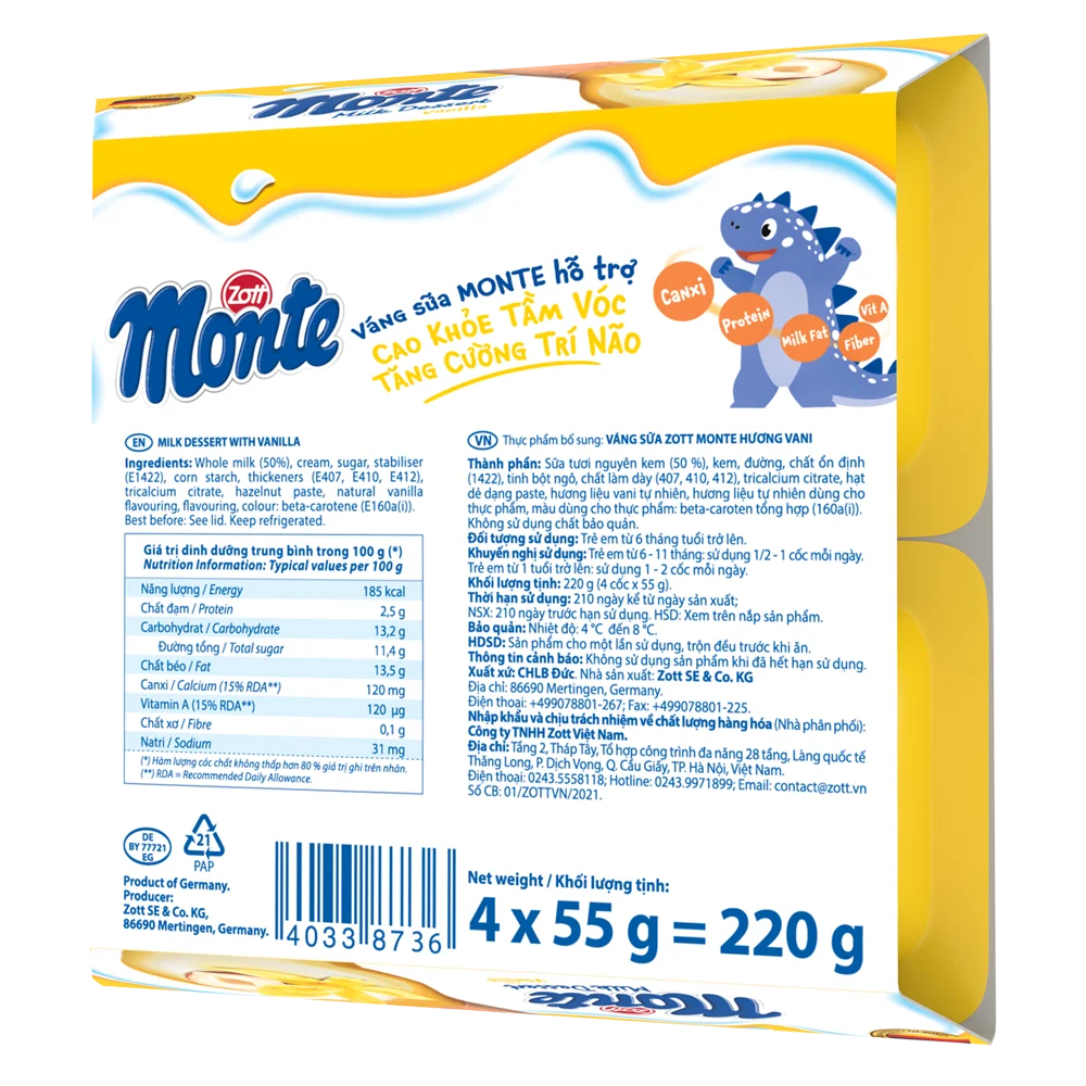 Váng sữa Zott Monte hương Vani 4x55g