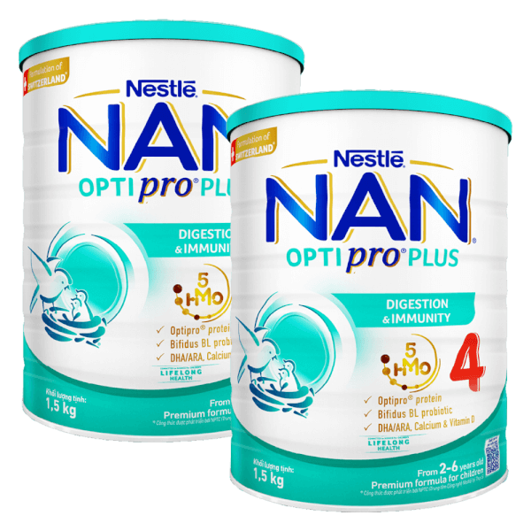 Combo 2 Sữa Nan Optipro PLUS 4 1.5kg, với 5HMO, Công thức từ Thụy Sĩ (2-6 tuổi)