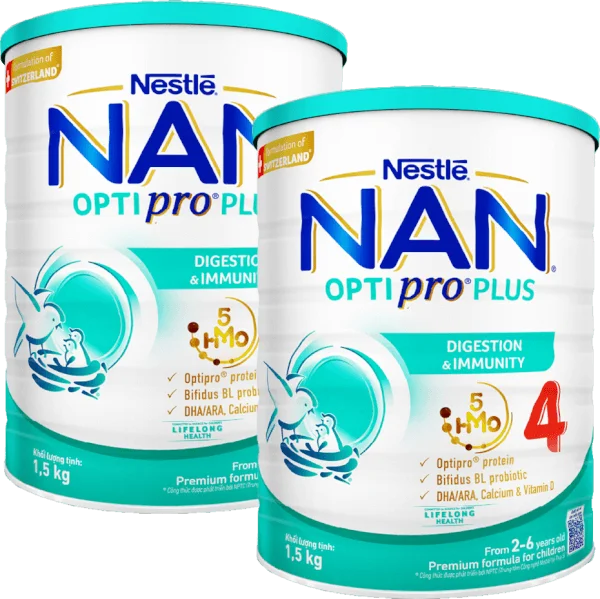 Combo 2 Sữa Nan Optipro PLUS 4 1.5kg, với 5HMO, Công thức từ Thụy Sĩ (2-6 tuổi)
