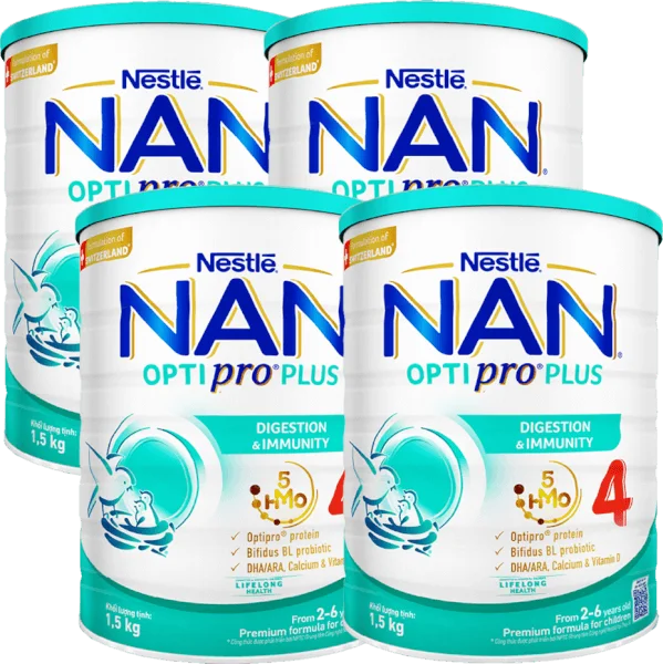 Combo 4 Sữa Nan Optipro PLUS 4 1.5kg, với 5HMO, Công thức từ Thụy Sĩ (2-6 tuổi)