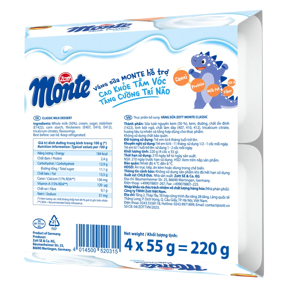 Combo 2 Váng sữa Zott Monte vị Classic (4x55g)