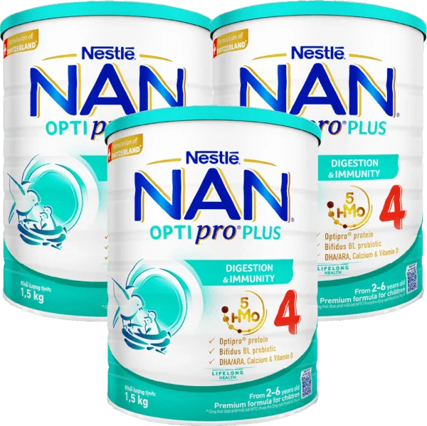 Combo 3 Sữa Nan Optipro PLUS 4 1.5kg, với 5HMO, Công thức từ Thụy Sĩ (2-6 tuổi)