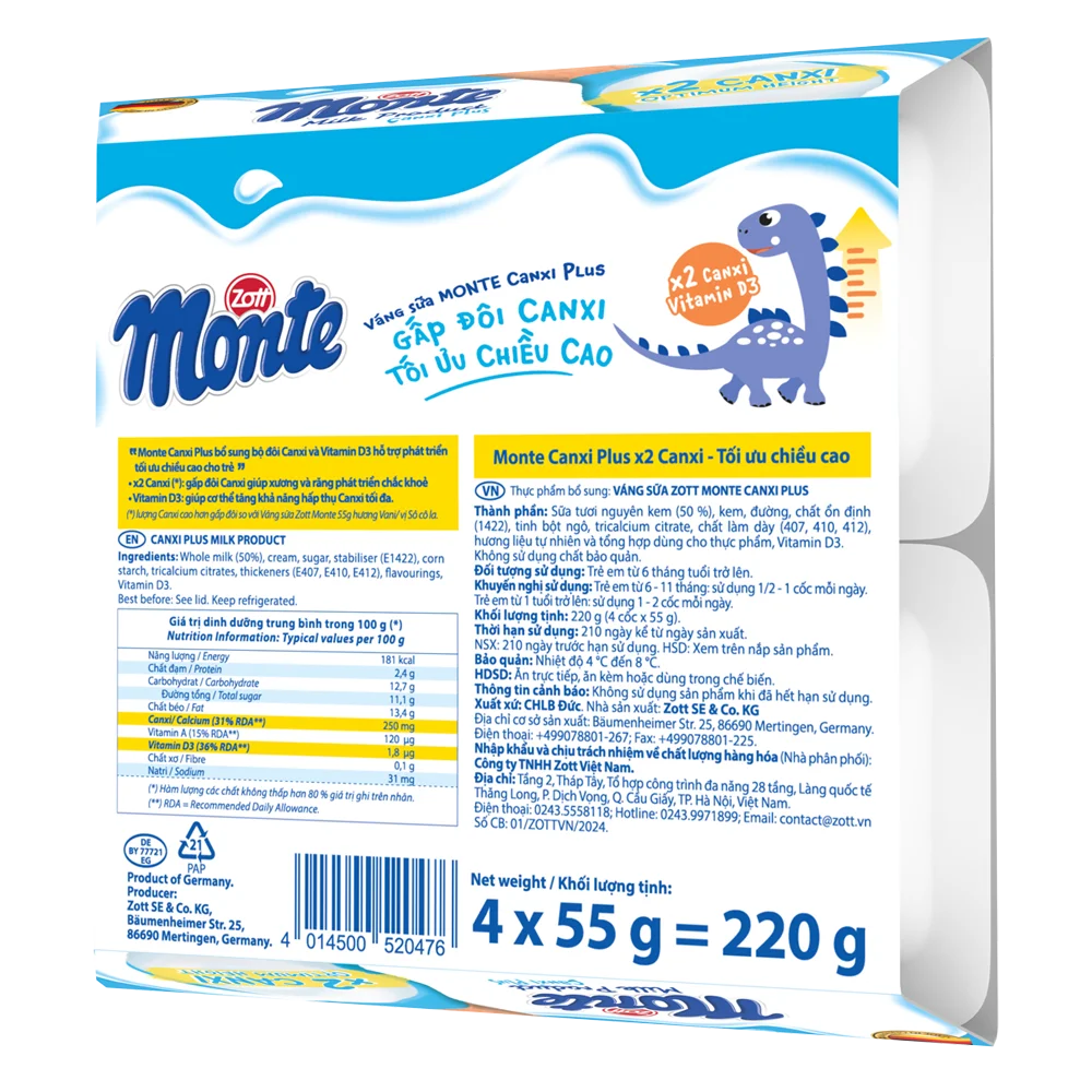 Váng sữa Zott Monte Canxi Plus