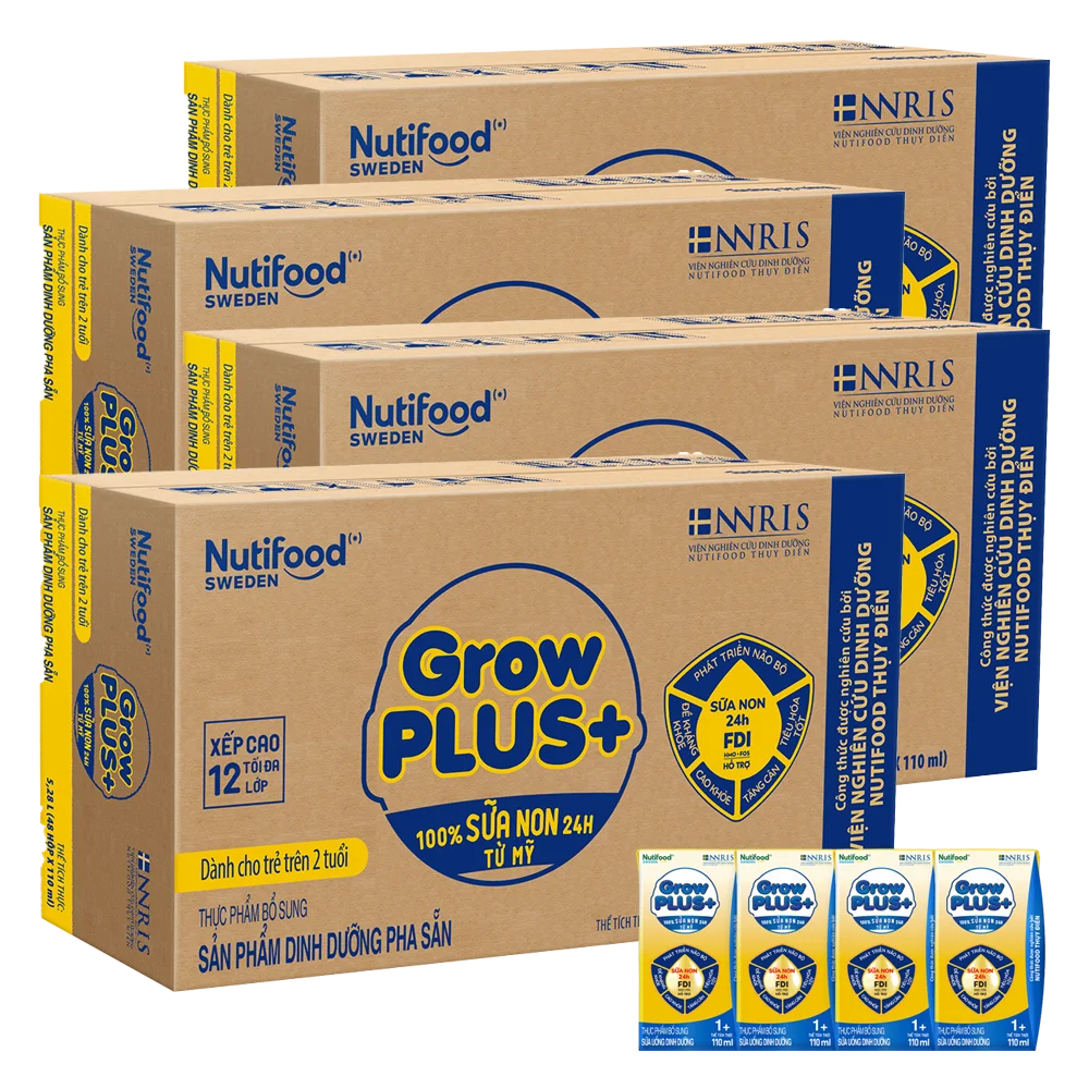 Combo 4 thùng Sữa GrowPLUS+ Sữa non Vàng 1+ 110ml (lốc 4 hộp)