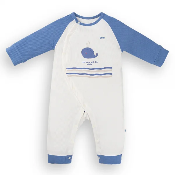 Bodysuit rayon jacquard dài Animo KV1124018 (0-12M,Xanh)