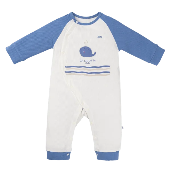 Bodysuit rayon jacquard dài Animo KV1124018 (0-12M,Xanh)