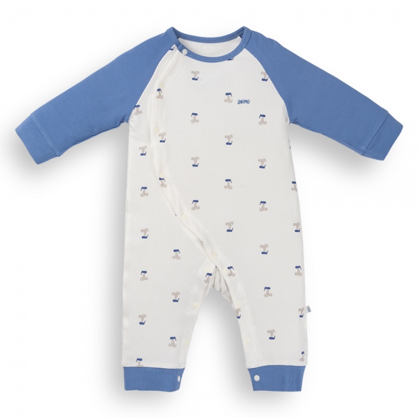 Bodysuit rayon jacquard dài Animo KV1124017 (0-12M,Xanh)