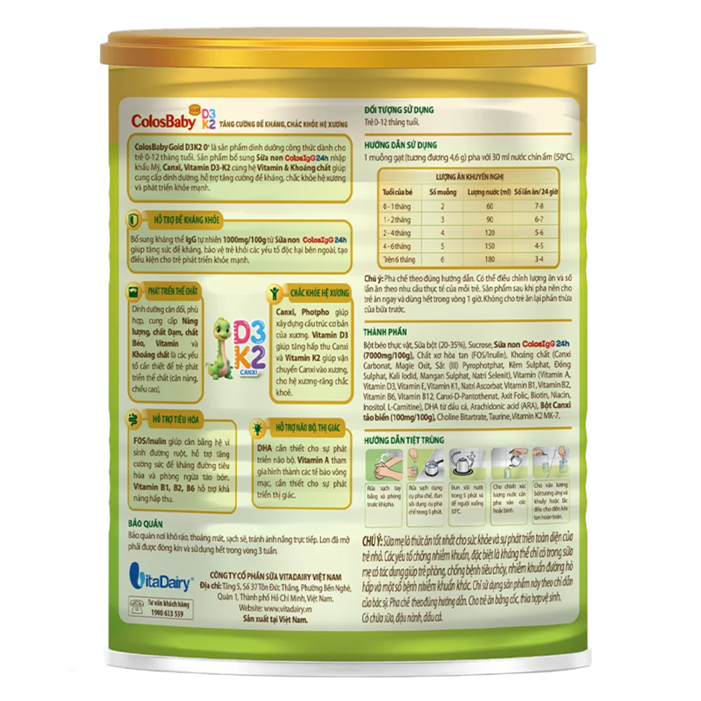 Sản phẩm dinh dưỡng công thức ColosBaby Gold D3K2 0+ 400g (0-12 tháng)
