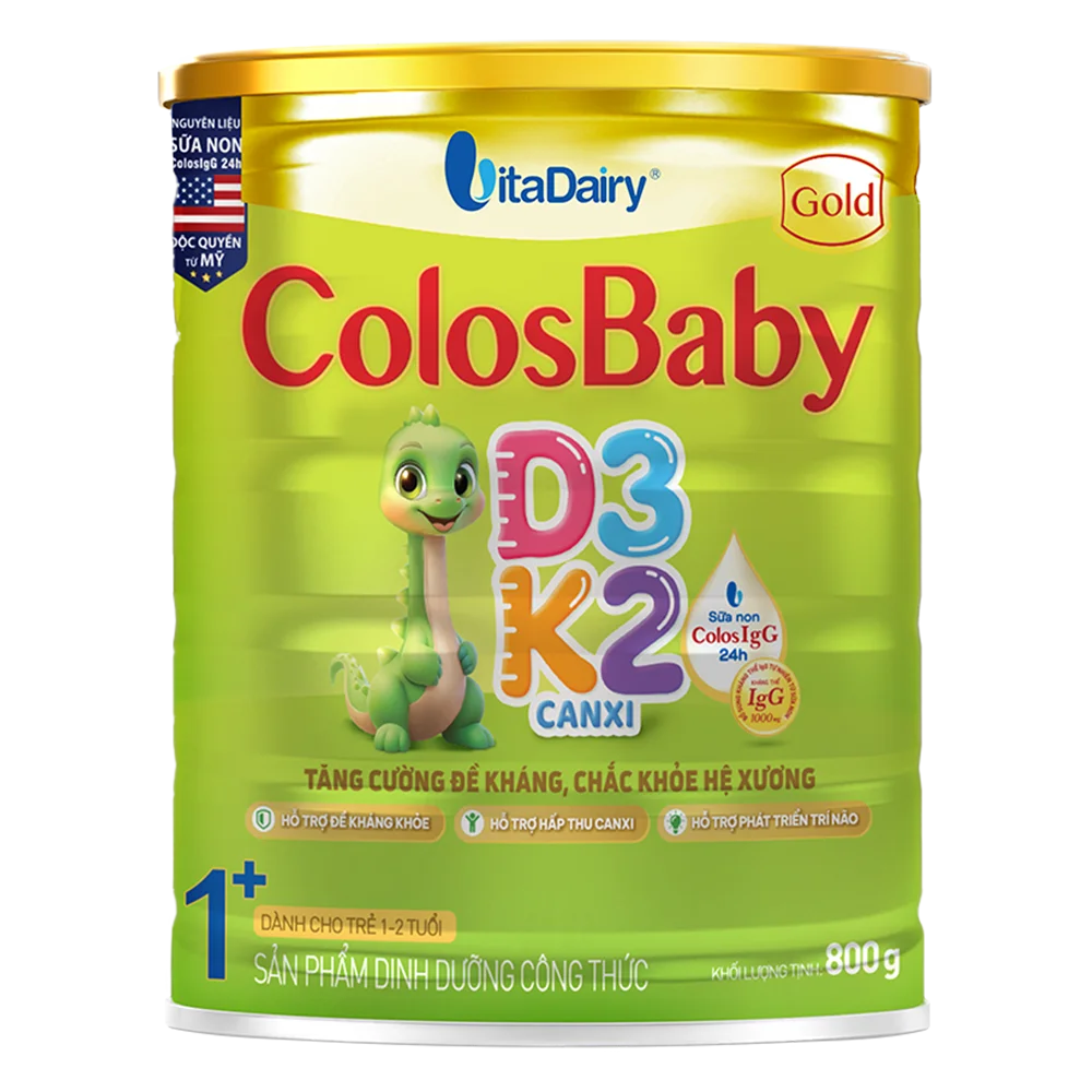Sản phẩm dinh dưỡng công thức Colosbaby Gold D3K2 1+ 800g (1-2 tuổi)