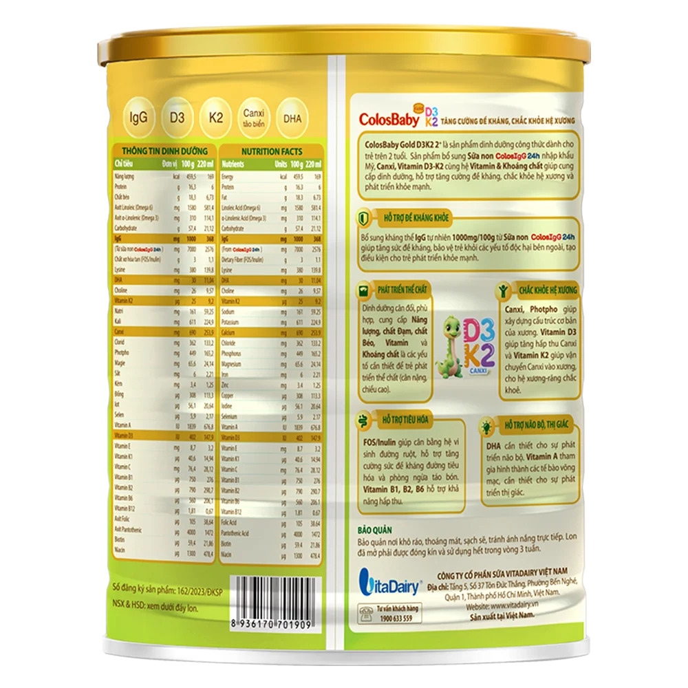 Sản phẩm dinh dưỡng công thức Colosbaby Gold D3K2 2+ 800g (Từ 2 tuổi)