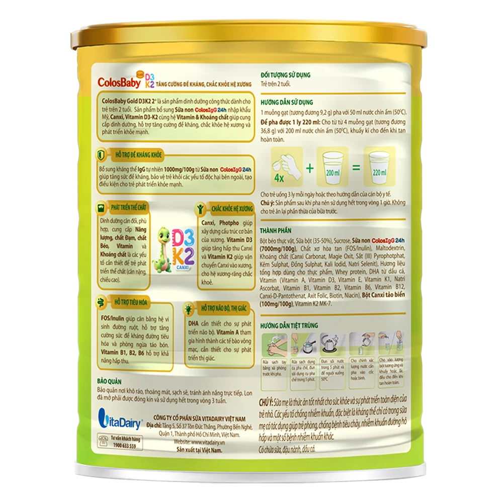 Sản phẩm dinh dưỡng công thức Colosbaby Gold D3K2 2+ 800g (Từ 2 tuổi)