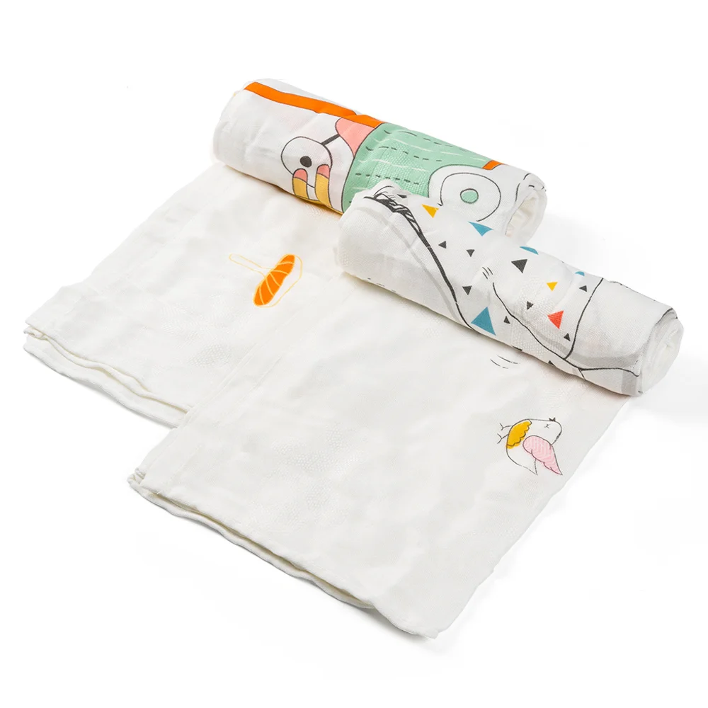 Set 2 Khăn tắm đa năng sợi tre in hình Animo  B2409_MN005 (110x110cm,Trắng,Giao hoạ tiết ngẫu nhiên)