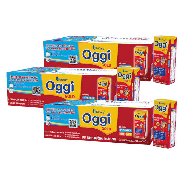 Combo 3 thùng Sữa uống dinh dưỡng Oggi Gold 180ml, lốc 4 hộp (trên 1 tuổi)