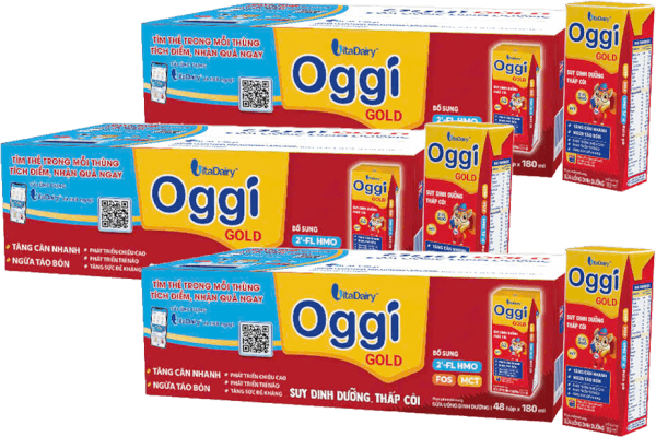 Combo 3 thùng Sữa uống dinh dưỡng Oggi Gold 180ml, lốc 4 hộp (trên 1 tuổi)
